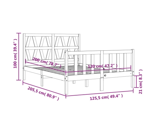 Estructura de cama sin colchón madera de pino maciza 120x200 cm