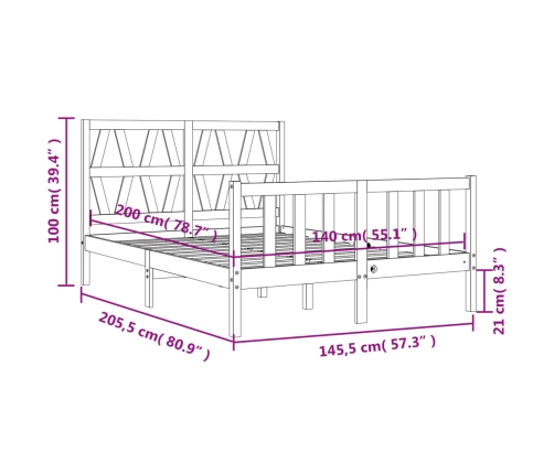 Estructura de cama con cabecero madera maciza negro 140x200 cm