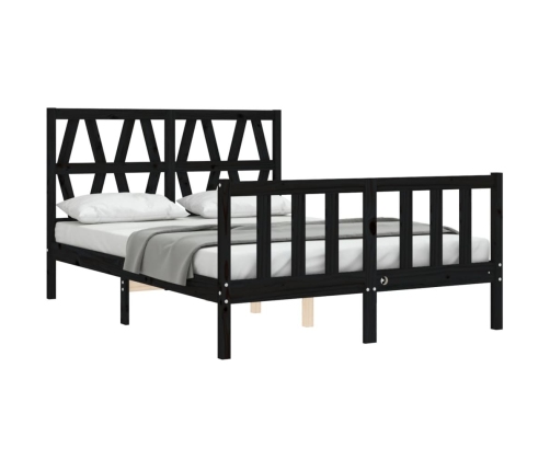 Estructura de cama con cabecero madera maciza negro 140x200 cm