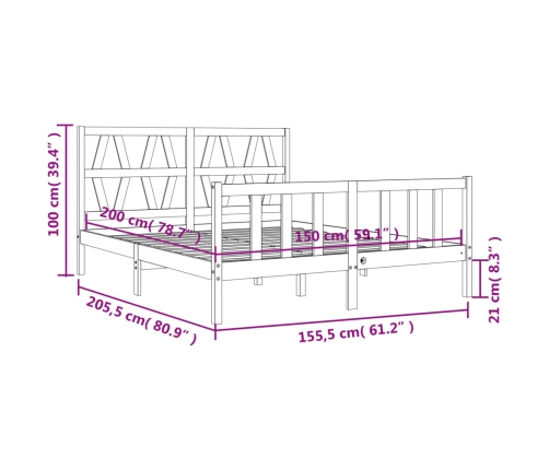 Estructura de cama matrimonio con cabecero madera maciza blanco