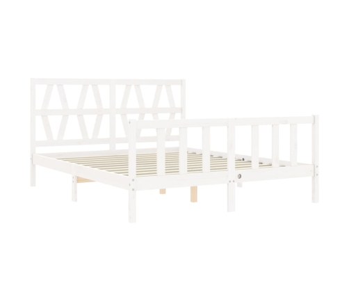 Estructura de cama matrimonio con cabecero madera maciza blanco