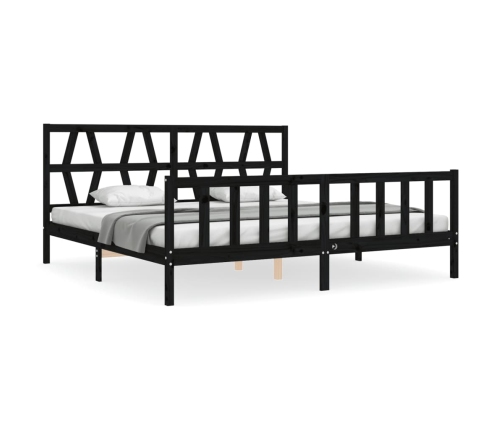 Estructura cama de matrimonio con cabecero madera maciza negro