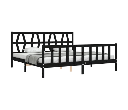 Estructura cama de matrimonio con cabecero madera maciza negro