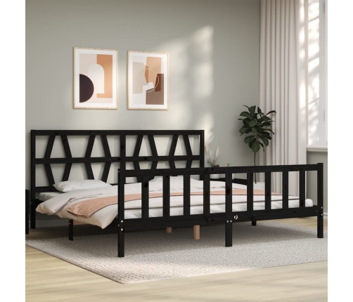 Estructura cama de matrimonio con cabecero madera maciza negro