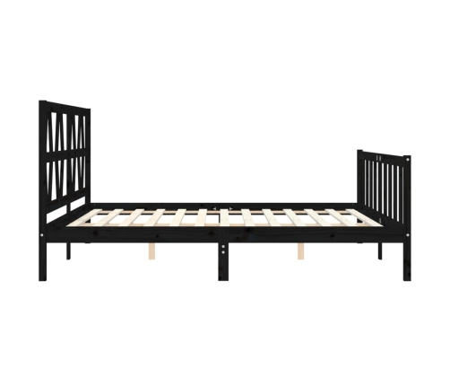 Estructura cama de matrimonio con cabecero madera maciza negro