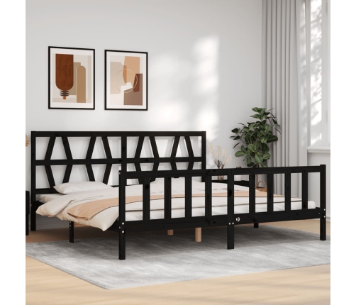 Estructura cama de matrimonio con cabecero madera maciza negro