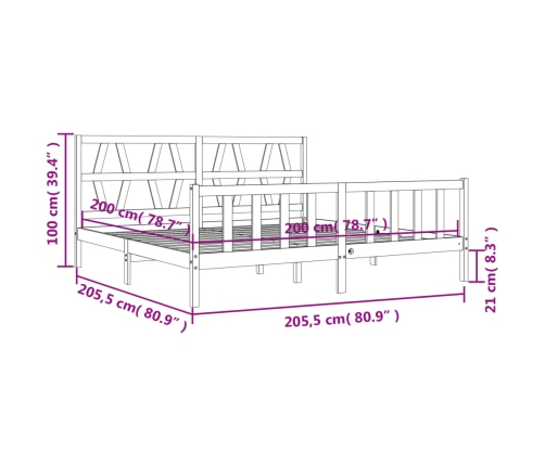 Estructura de cama sin colchón madera maciza de pino 200x200 cm