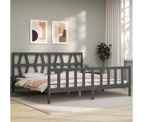 Estructura de cama con cabecero madera maciza gris 200x200 cm