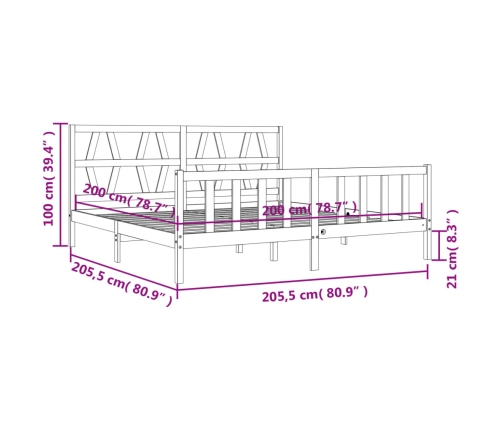 Estructura de cama con cabecero madera maciza gris 200x200 cm