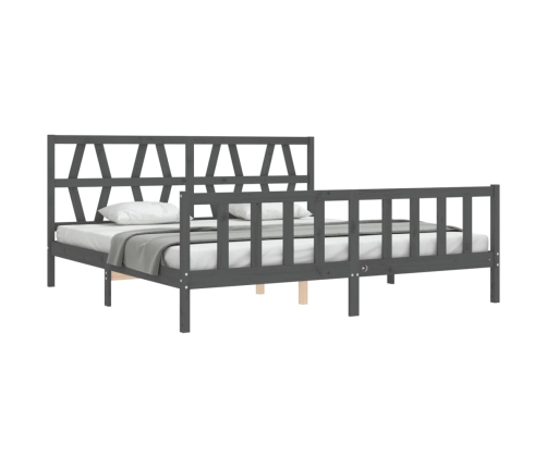 Estructura de cama con cabecero madera maciza gris 200x200 cm