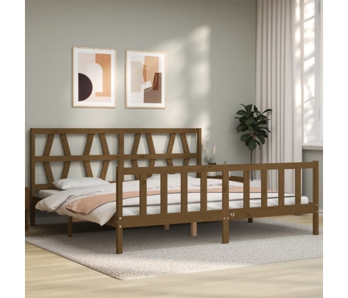 Estructura cama y cabecero madera maciza marrón miel 200x200 cm