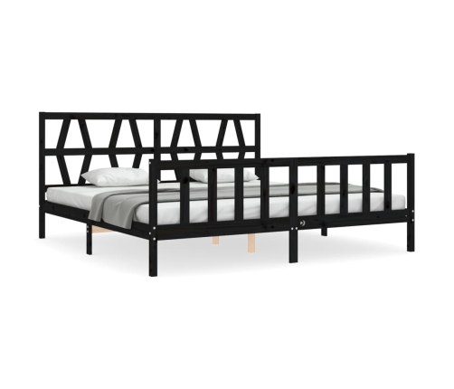 Estructura de cama con cabecero madera maciza negro 200x200 cm