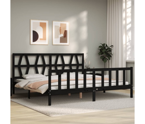 Estructura de cama con cabecero madera maciza negro 200x200 cm