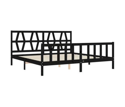 Estructura de cama con cabecero madera maciza negro 200x200 cm