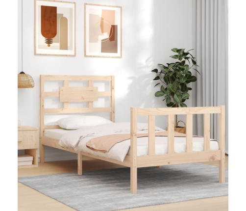 Estructura de cama individual con cabecero madera maciza