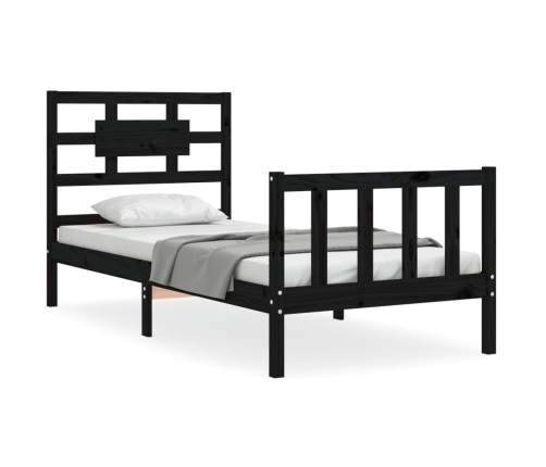Estructura de cama individual con cabecero madera maciza negro