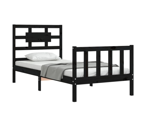 Estructura de cama individual con cabecero madera maciza negro