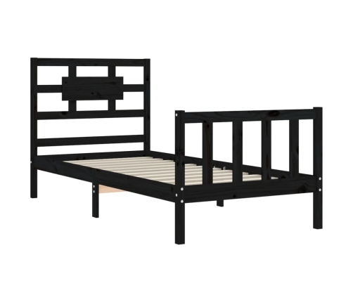 Estructura de cama individual con cabecero madera maciza negro