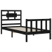 Estructura de cama individual con cabecero madera maciza negro