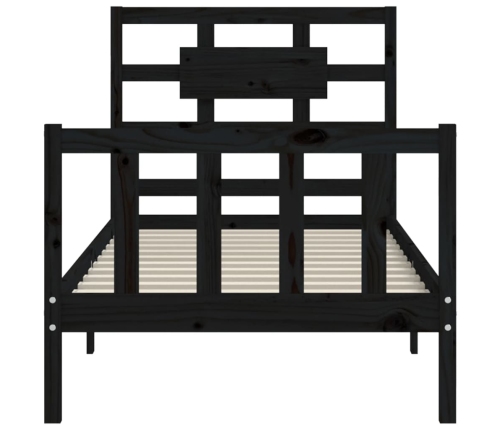 Estructura de cama individual con cabecero madera maciza negro