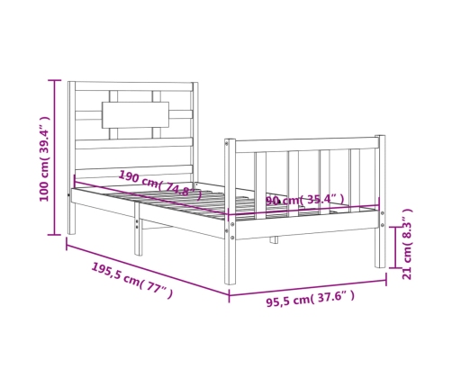 Estructura de cama con cabecero madera maciza