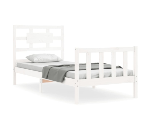 Estructura de cama con cabecero madera maciza blanco