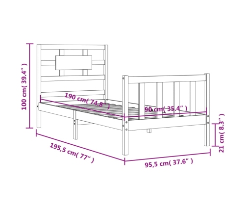 Estructura de cama con cabecero madera maciza blanco