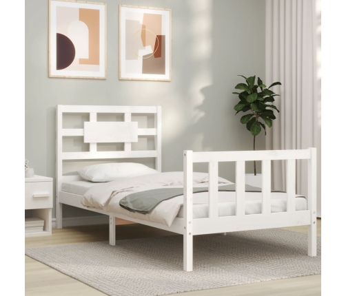 Estructura de cama con cabecero madera maciza blanco