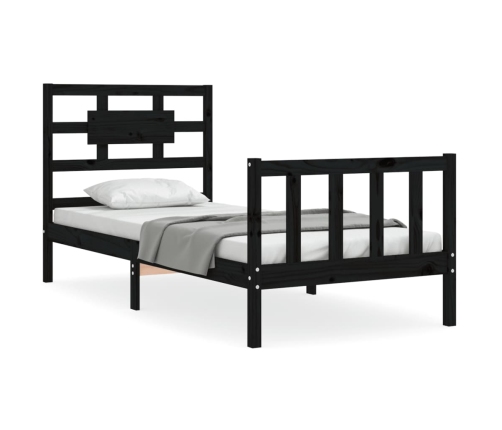 Estructura de cama con cabecero madera maciza negro