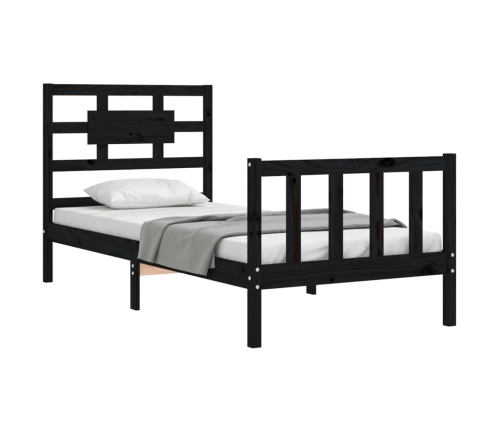 Estructura de cama con cabecero madera maciza negro