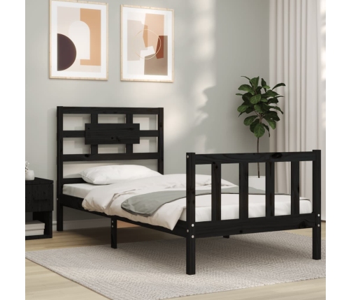 Estructura de cama con cabecero madera maciza negro