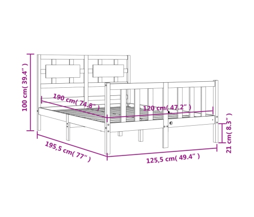 Estructura de cama de matrimonio con cabecero madera maciza