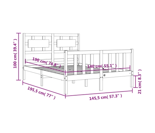 Estructura de cama sin colchón madera maciza de pino 140x190 cm