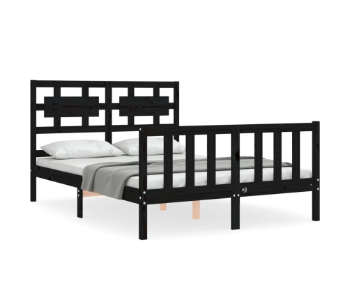 Estructura de cama con cabecero madera maciza negro 140x190 cm