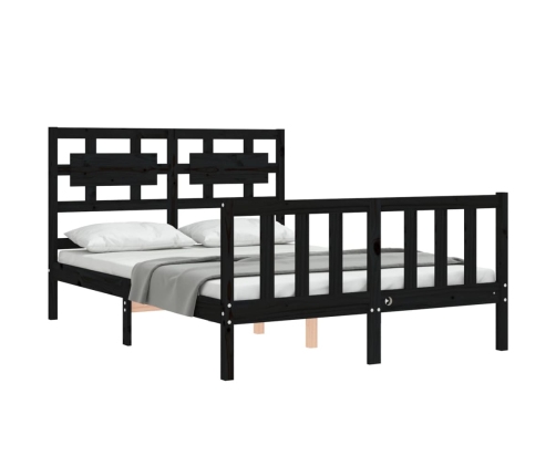 Estructura de cama con cabecero madera maciza negro 140x190 cm