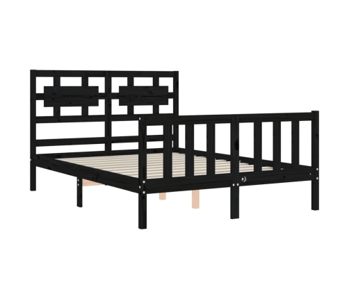 Estructura de cama con cabecero madera maciza negro 140x190 cm