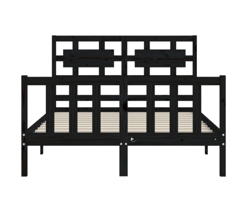 Estructura de cama con cabecero madera maciza negro 140x190 cm