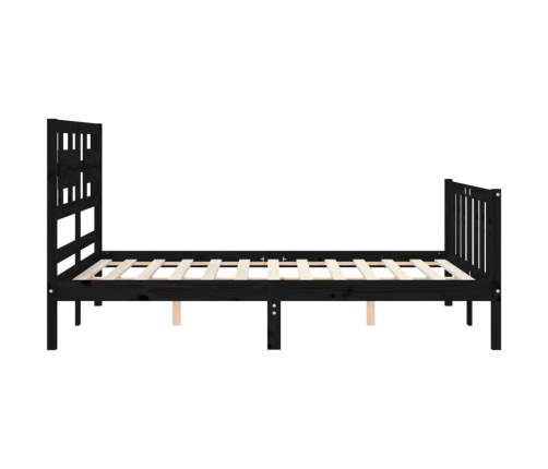 Estructura de cama con cabecero madera maciza negro 140x190 cm