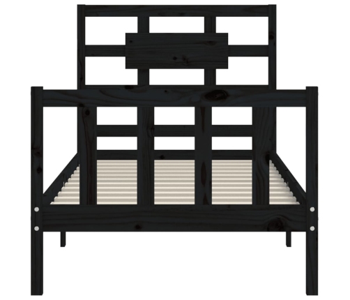 Estructura de cama con cabecero madera maciza negro 90x200 cm