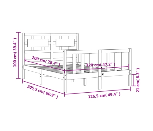 Estructura de cama sin colchón madera de pino maciza 120x200 cm