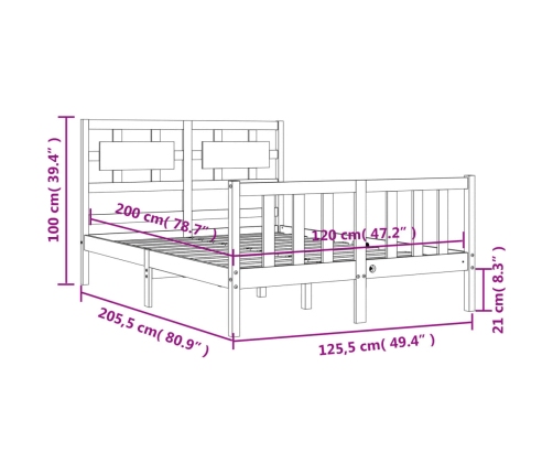 Estructura de cama con cabecero madera maciza negro 120x200 cm