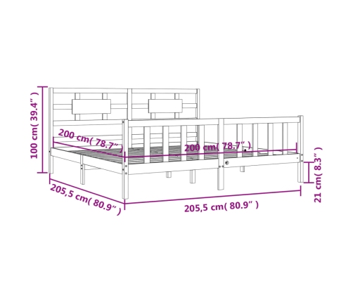 Estructura de cama sin colchón madera maciza de pino 200x200 cm