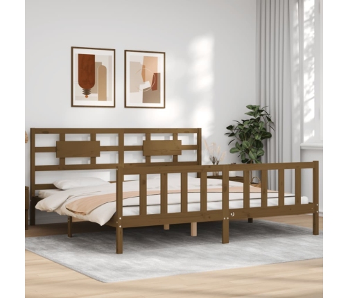 Estructura cama y cabecero madera maciza marrón miel 200x200 cm