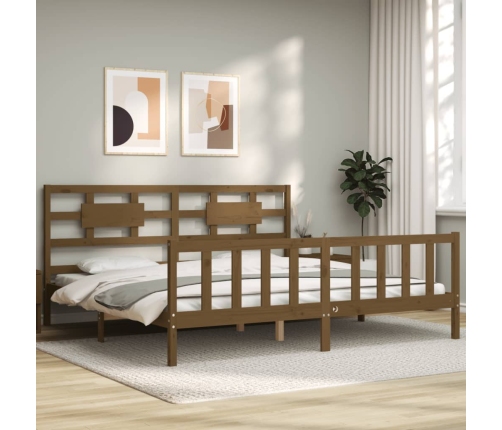 Estructura cama y cabecero madera maciza marrón miel 200x200 cm