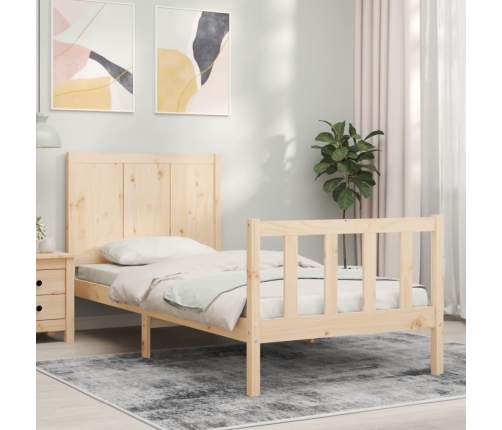 Estructura de cama individual con cabecero madera maciza