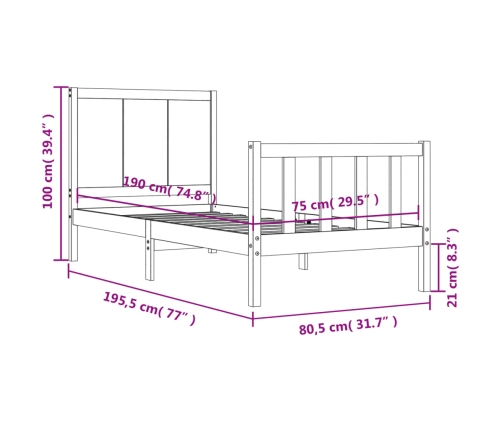 Estructura de cama individual con cabecero madera maciza