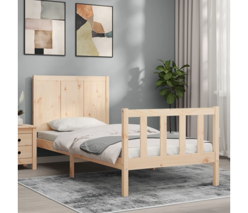 Estructura de cama individual con cabecero madera maciza