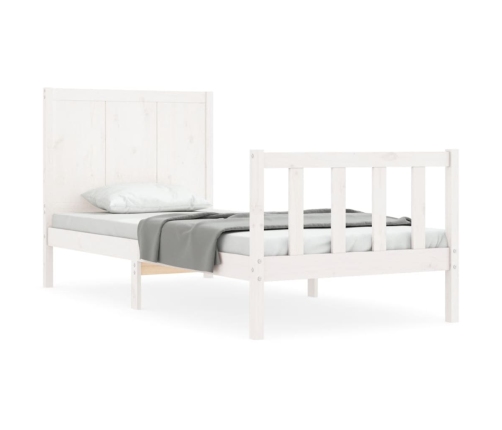 Estructura de cama individual con cabecero madera maciza blanco