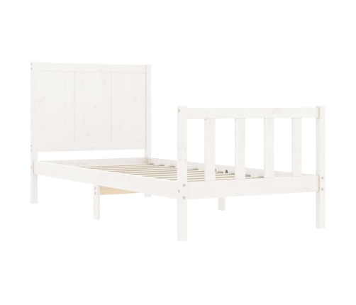 Estructura de cama individual con cabecero madera maciza blanco