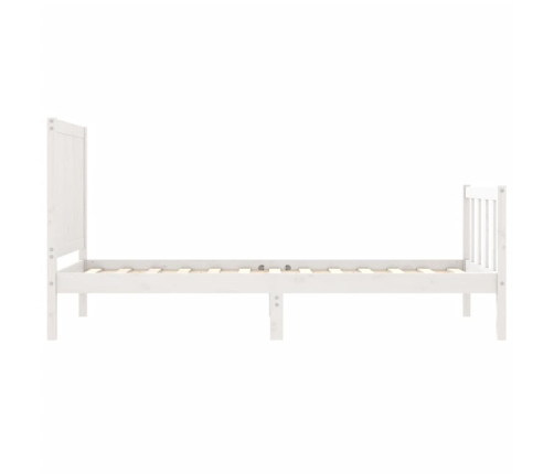 Estructura de cama individual con cabecero madera maciza blanco